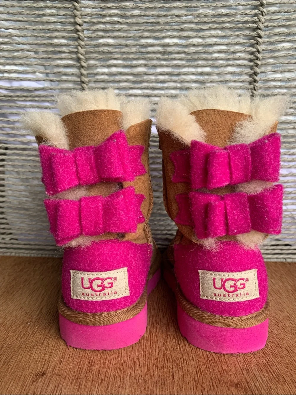 UGG Toddler Bailey Bow ll Chestnut Hot Pink Boots Size 6